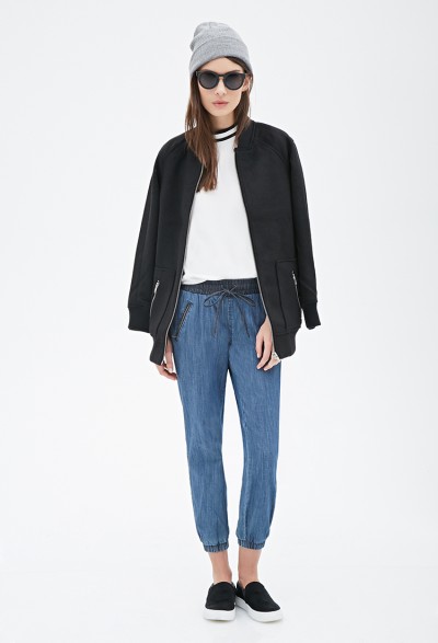 Forever 21 Zippered Denim Joggers