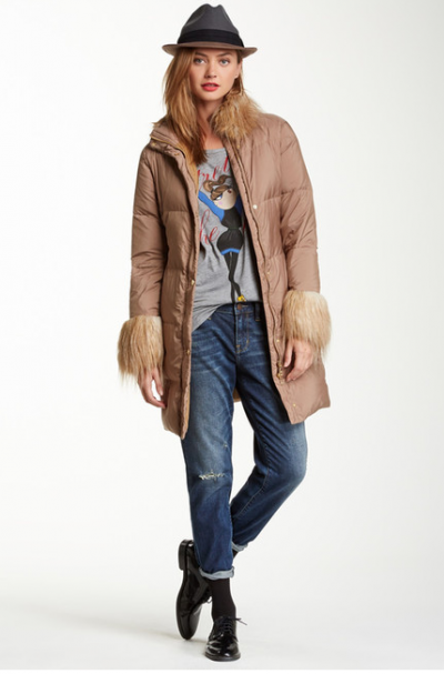 LOVE Moschino Faux Fur Trimmed Padded Puffer Coat
