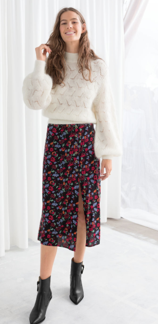 Asymmetrical Button Midi Skirt