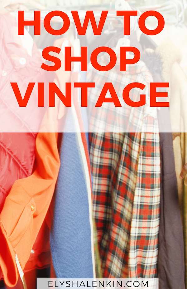 how to shop vintage text overlay plaid shirt and clothes hanging