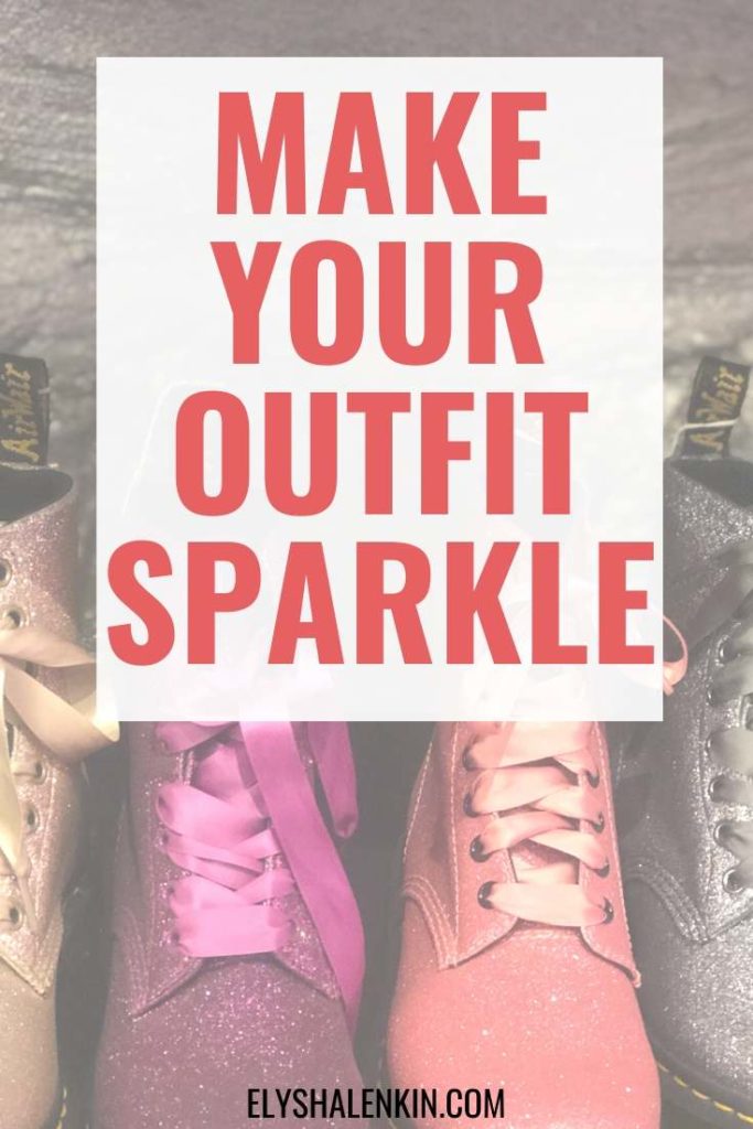 Make outfit sparkle text overlay sequin doc martins.