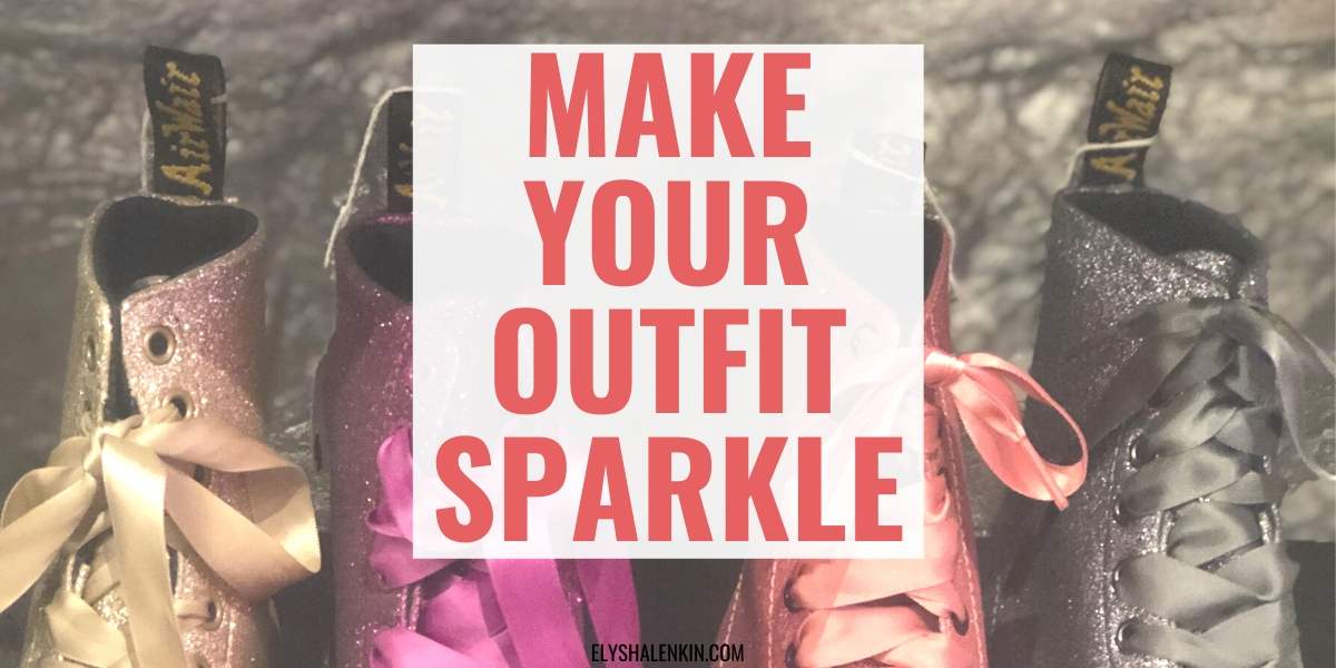 Make outfit sparkle text overlay sequin doc martins.